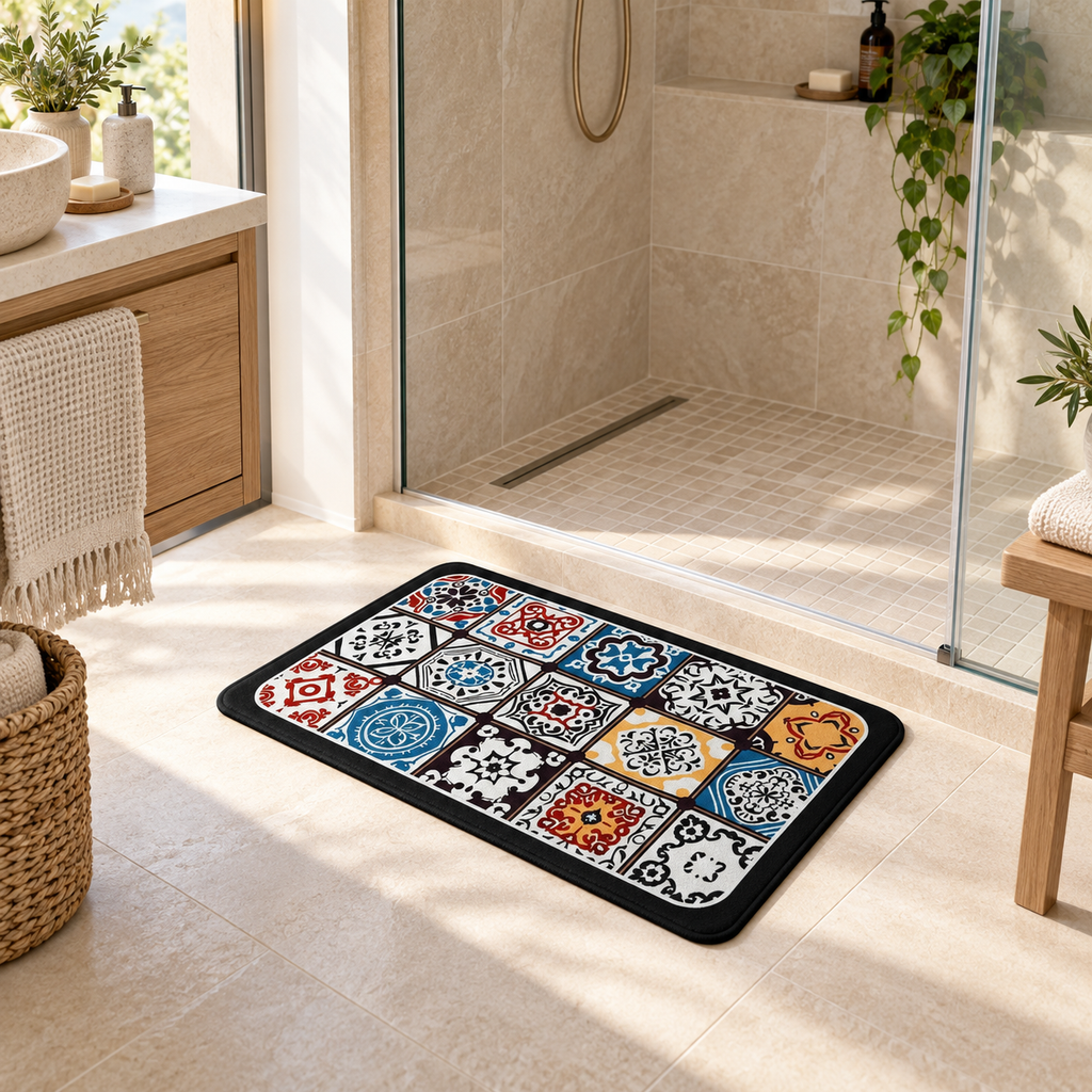 Tapis De Bain Carreaux De Ciment – Mosaïque Orient / 40x60cm, Mosaïque Orient / 45x75cm, Mosaïque Orient / 60x90cm dans un…