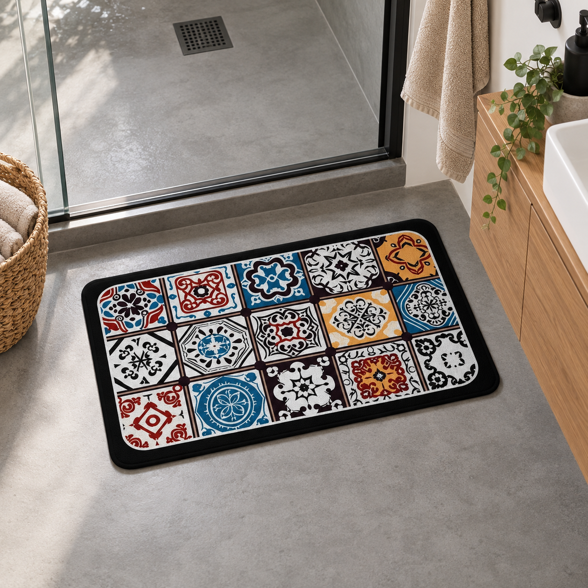 Tapis De Bain Carreaux De Ciment – Mosaïque Orient / 40x60cm, Mosaïque Orient / 45x75cm, Mosaïque Orient / 60x90cm dans un…