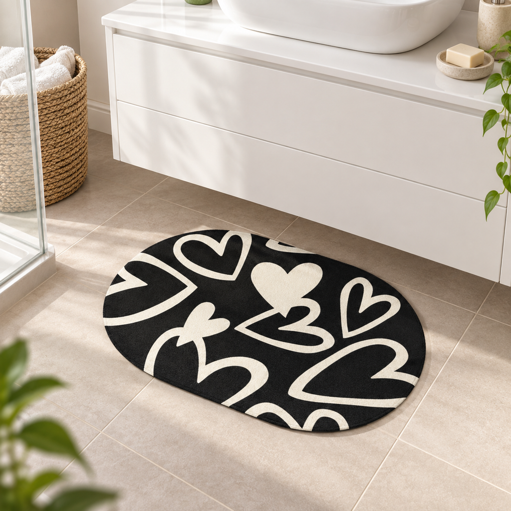 Tapis De Bain Cœur – 40x60cm, 50x80cm dans une salle de bain contemporaine
