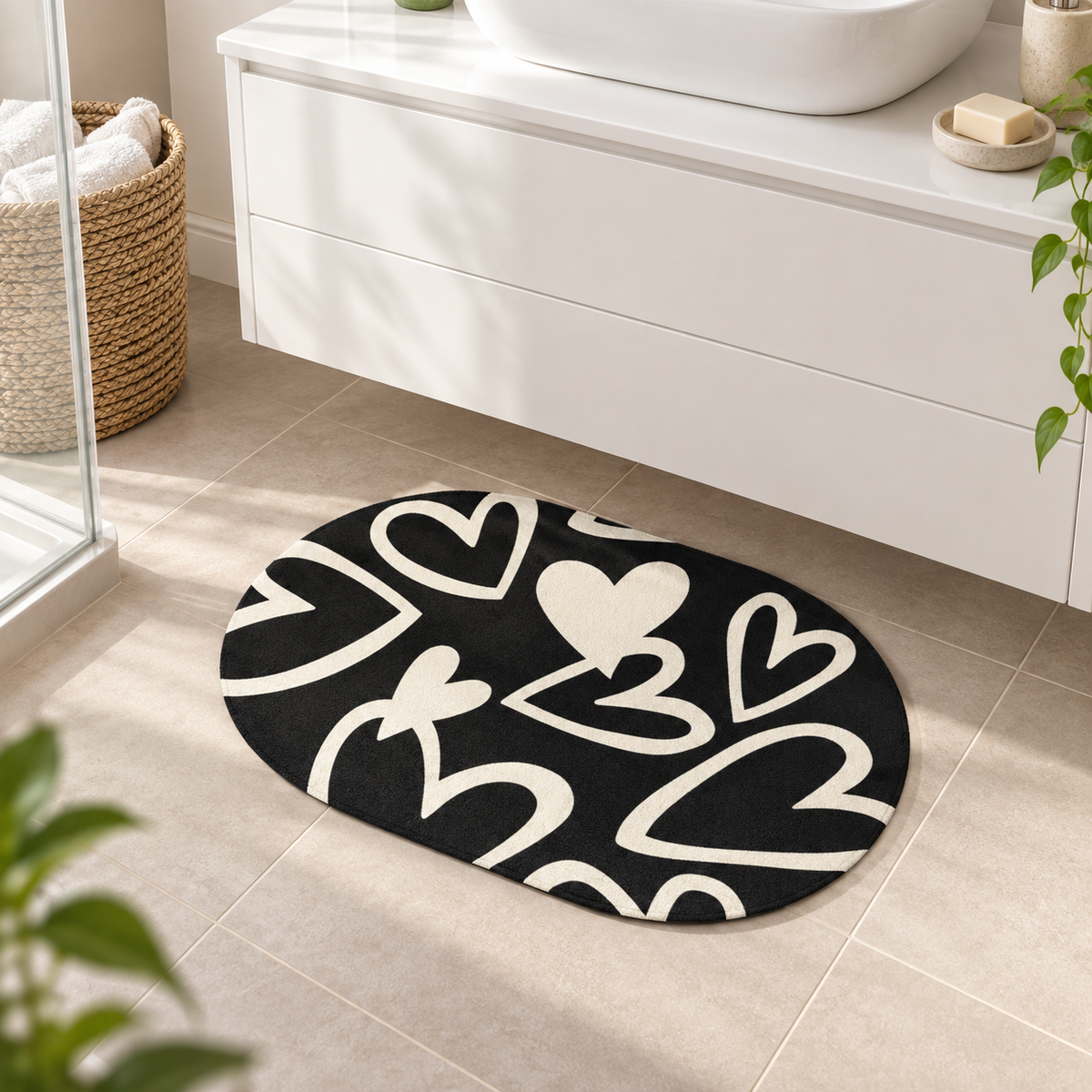 Tapis De Bain Cœur – 40x60cm, 50x80cm dans une salle de bain contemporaine
