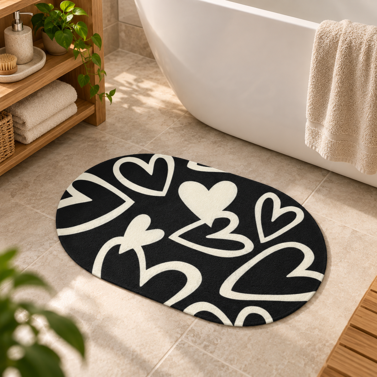 Tapis De Bain Cœur – 40x60cm, 50x80cm dans une ambiance spa