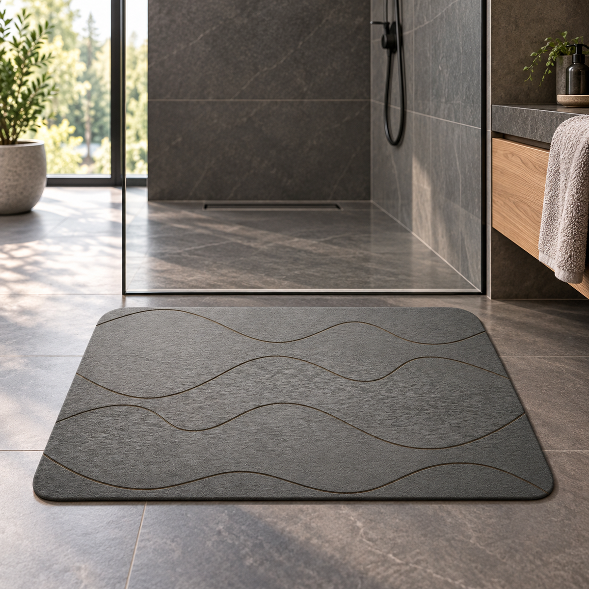 Tapis De Bain Diatomite 80 Cm dans une salle de bain lumineuse