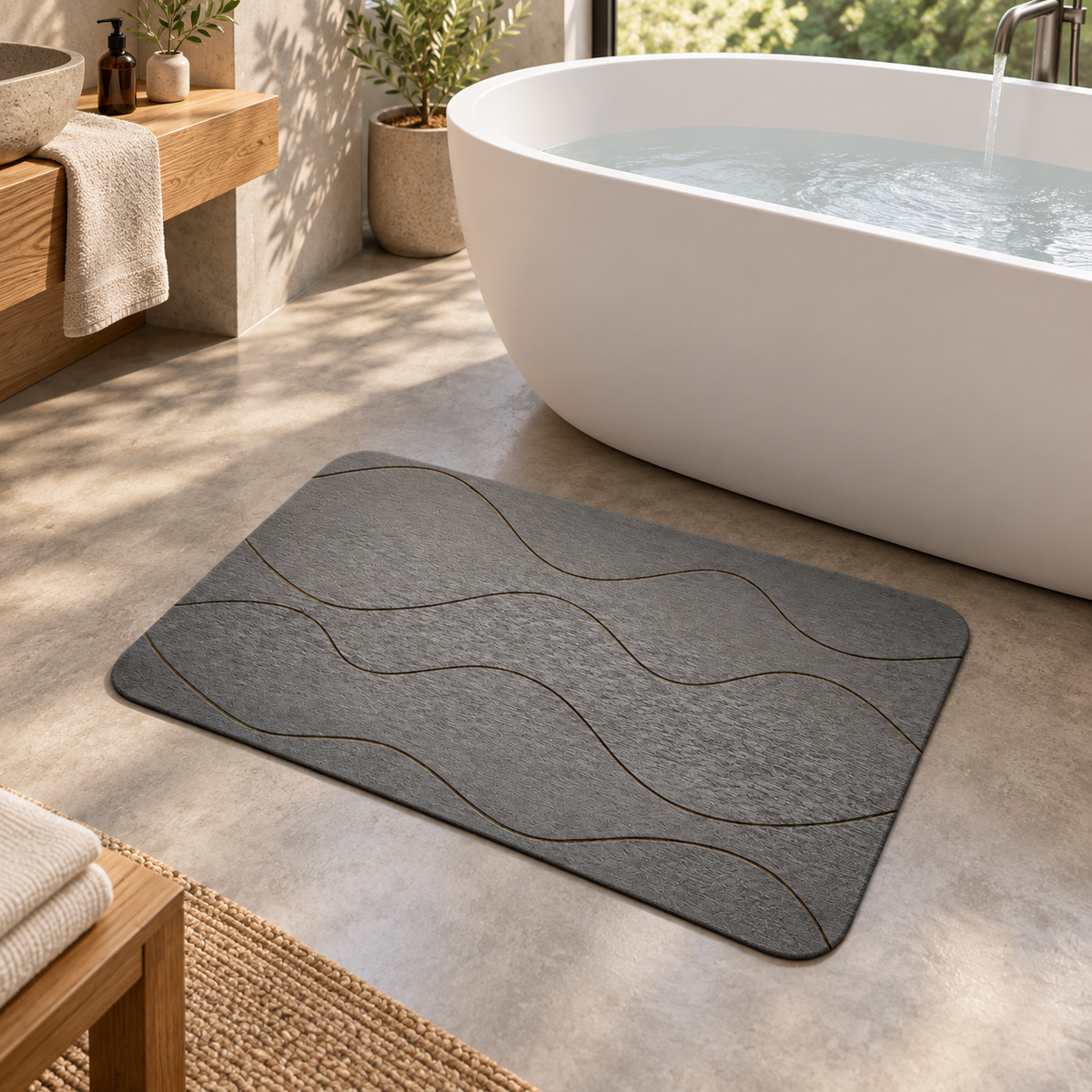 Tapis De Bain Diatomite 80 Cm près d’une baignoire