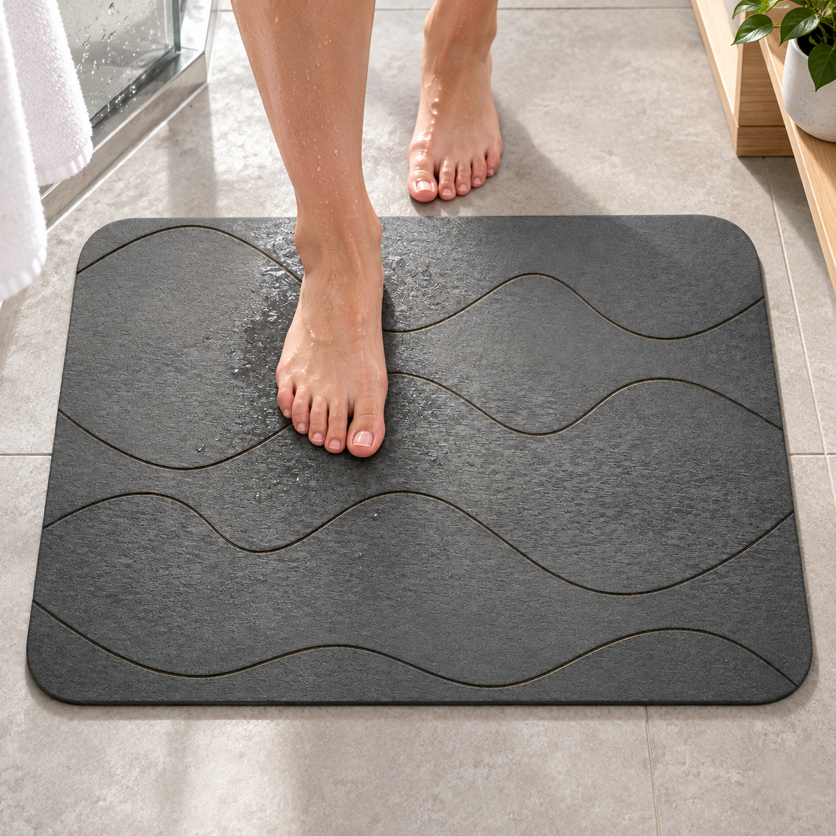 Tapis De Bain Diatomite 80 Cm dans une salle de bain contemporaine