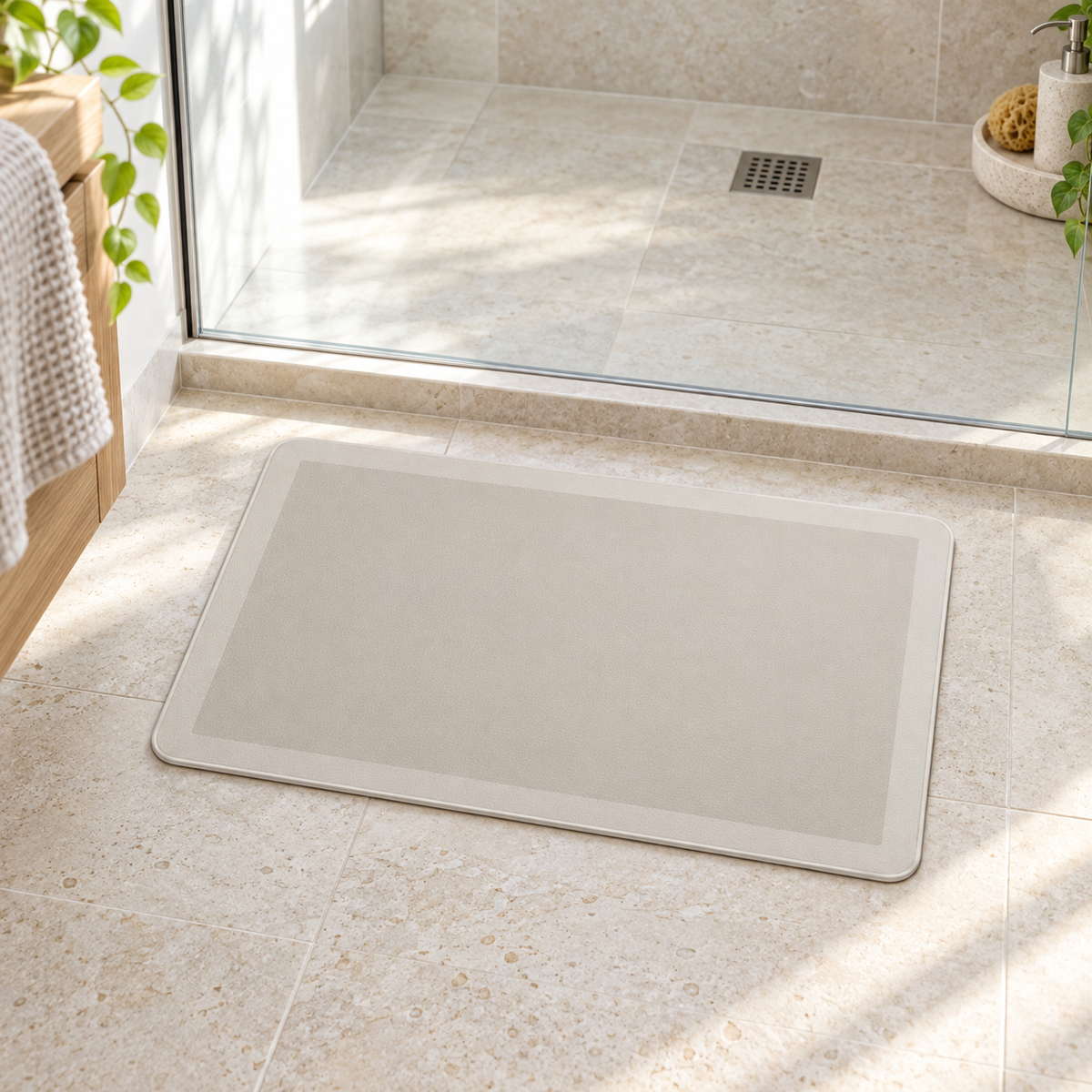 Tapis De Bain Diatomite 90 Cm dans une salle de bain lumineuse
