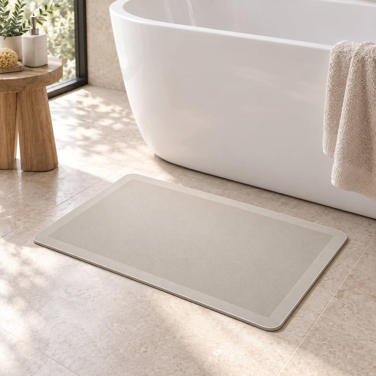 Tapis De Bain Diatomite 90 Cm près d’une baignoire