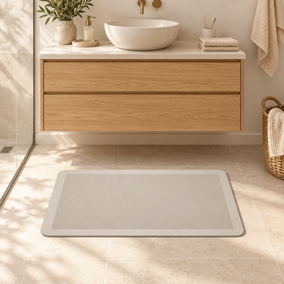 Tapis De Bain Diatomite 90 Cm dans une salle de bain contemporaine