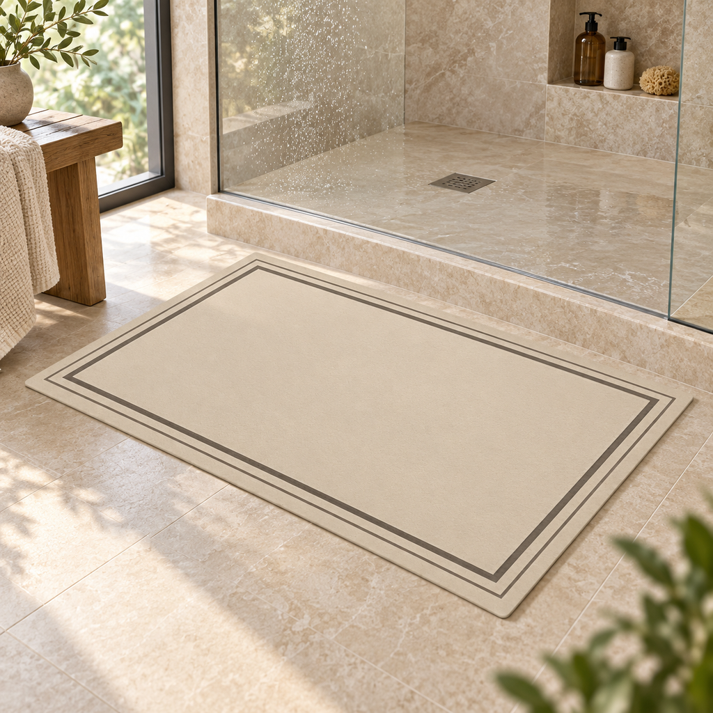 Tapis De Bain Diatomite Grande Taille dans une salle de bain lumineuse