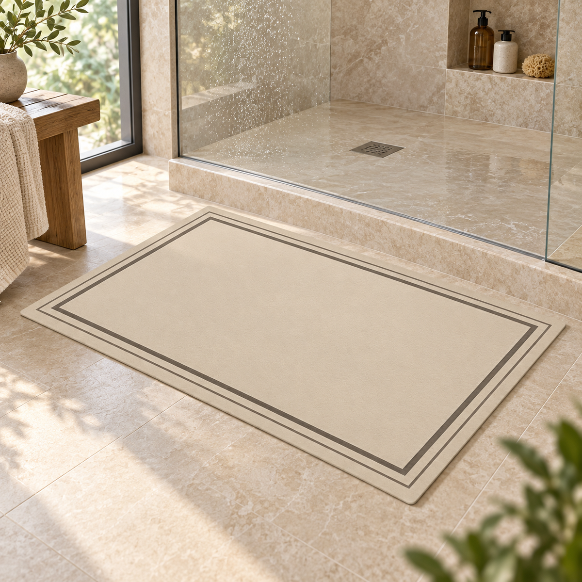 Tapis De Bain Diatomite Grande Taille dans une salle de bain lumineuse