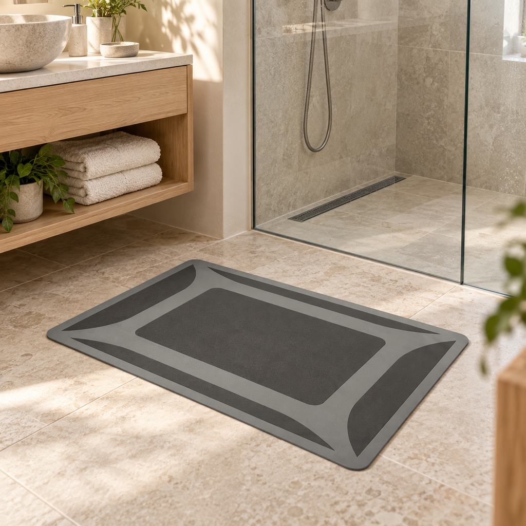 Tapis De Bain Étanche – Noir Graphite / 60x90cm, Noir Graphite / 50x80cm, Noir Graphite / 40x60cm dans une salle de bain l…