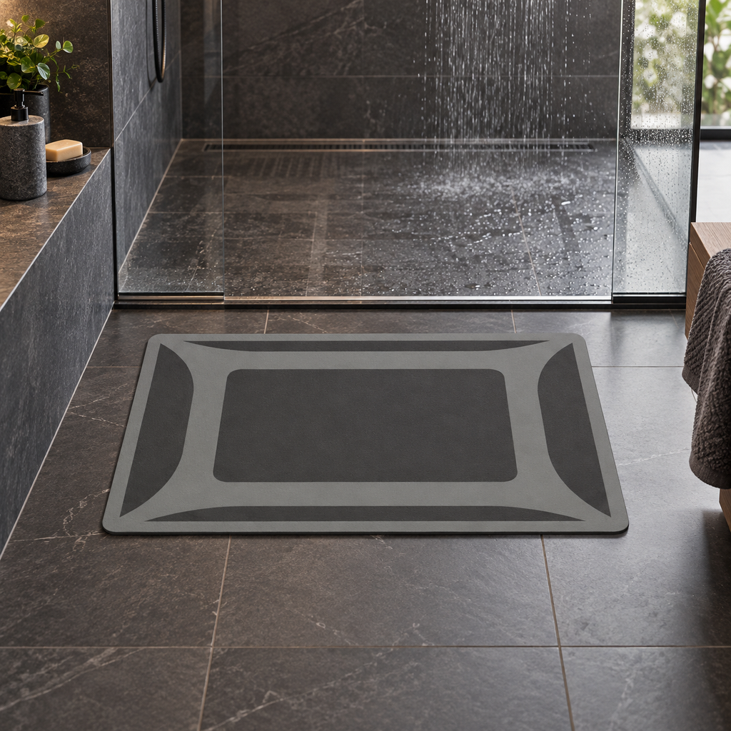 Tapis De Bain Étanche – Noir Graphite / 60x90cm, Noir Graphite / 50x80cm, Noir Graphite / 40x60cm dans une salle de bain c…