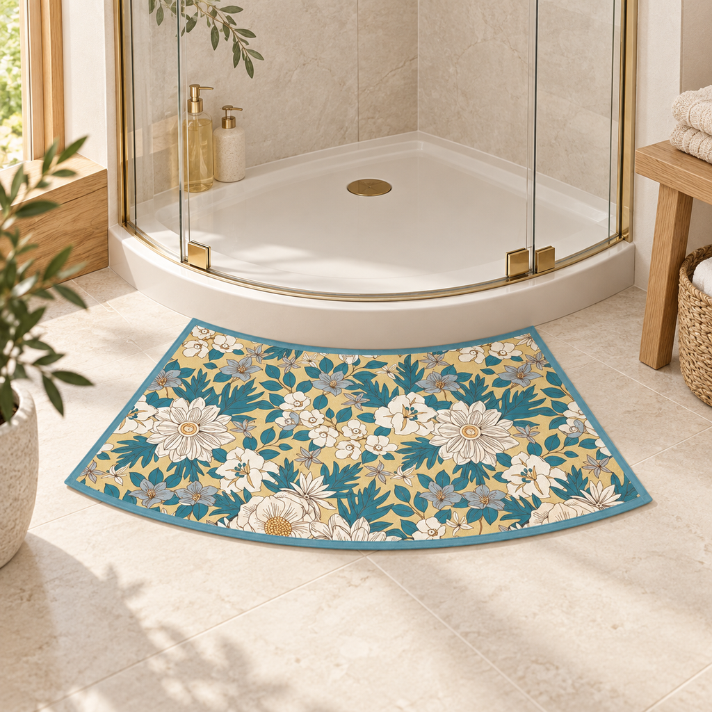 Tapis De Bain Incurvé – Éclat d'Oranger / 40cmx100cm, Éclat d'Oranger / 40cmx75cm près d’une baignoire