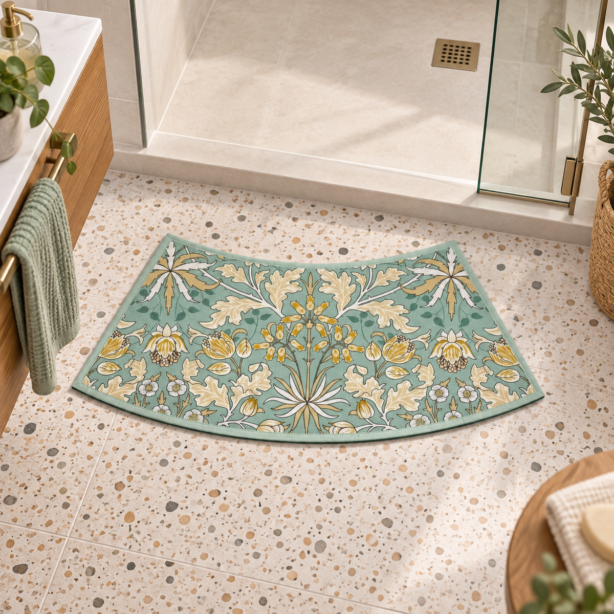 Tapis De Bain Incurvé – Jardin d'Été / 40cmx100cm, Jardin d'Été / 40cmx75cm dans une ambiance spa
