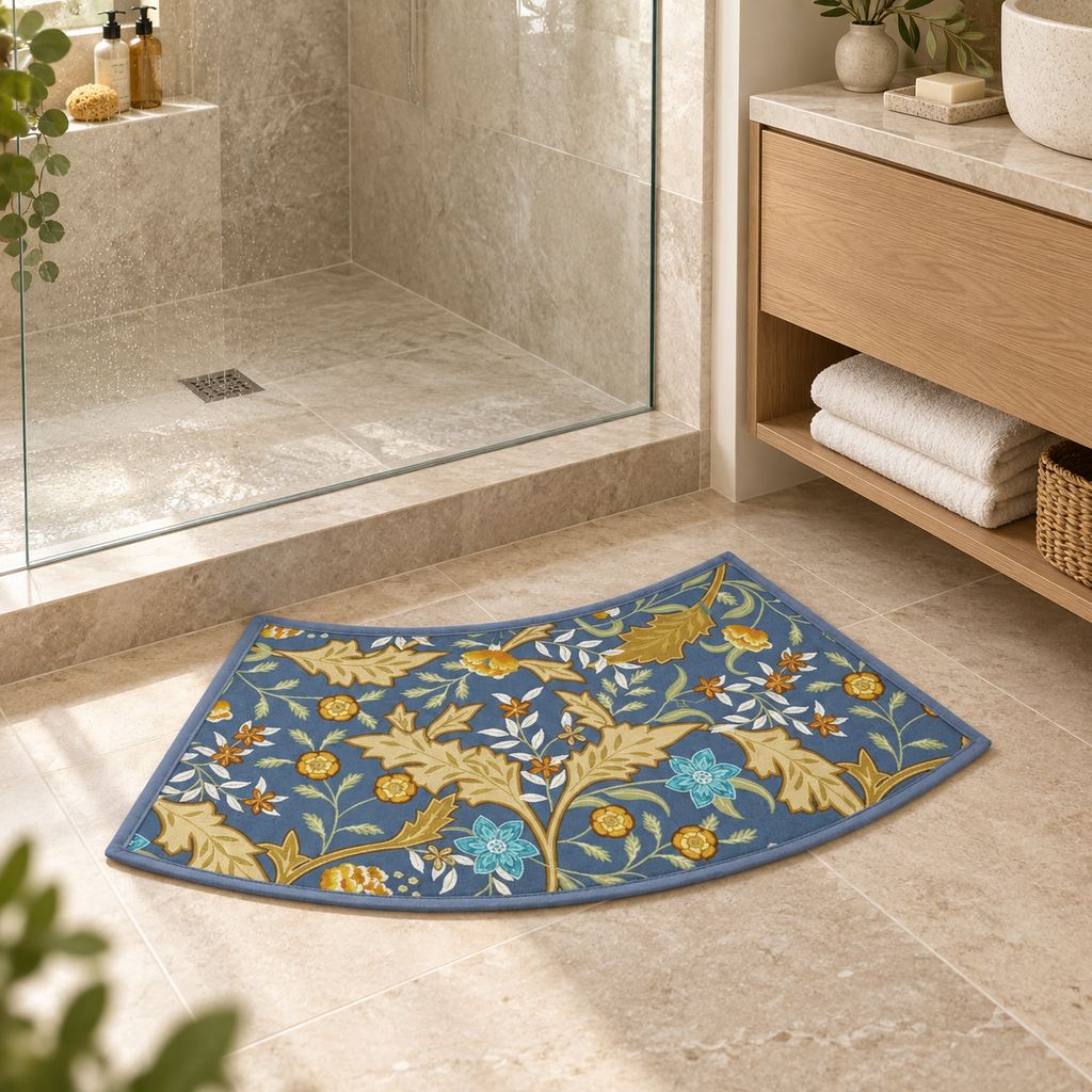 Tapis De Bain Incurvé – Jardin Aquatique / 40cmx100cm, Jardin Aquatique / 40cmx75cm dans une salle de bain lumineuse