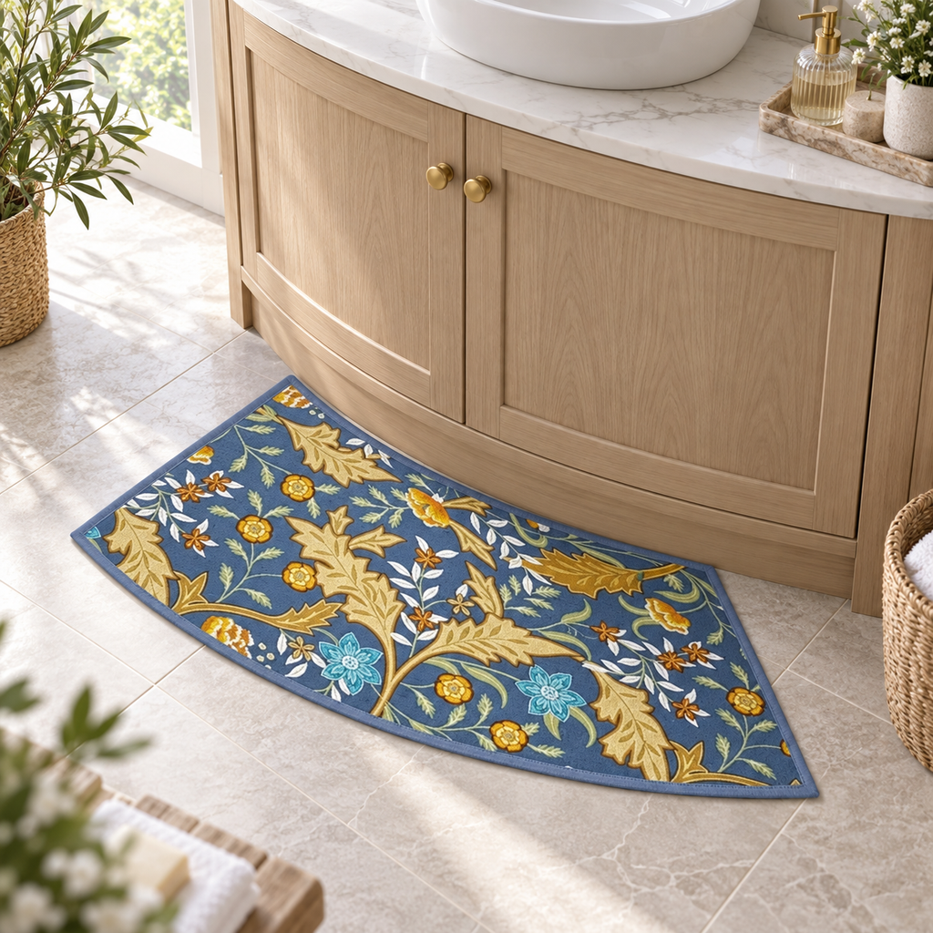 Tapis De Bain Incurvé – Jardin Aquatique / 40cmx100cm, Jardin Aquatique / 40cmx75cm dans une salle de bain contemporaine