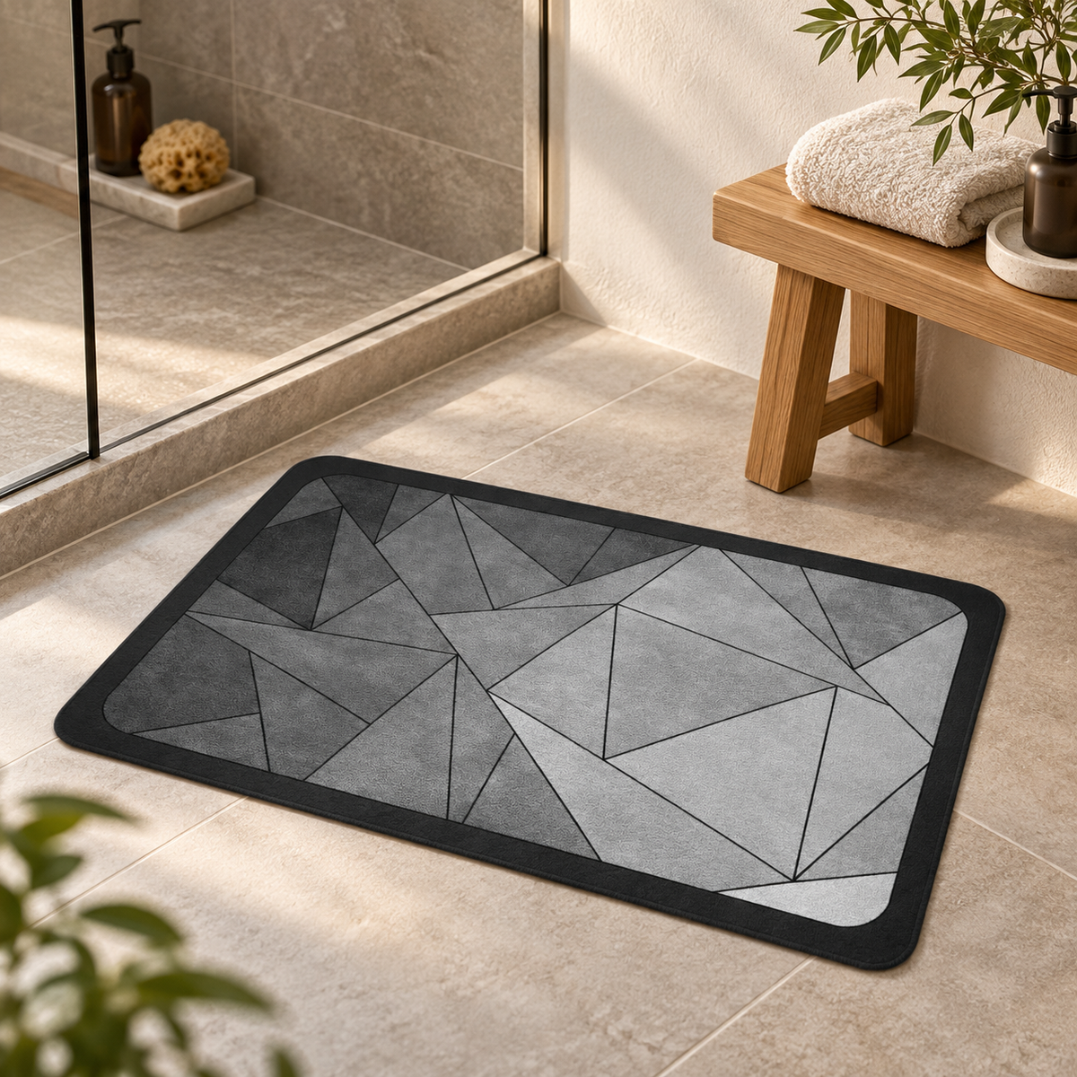 Tapis De Bain Mosaïque – Prisme Gris / 45x75cm, Prisme Gris / 50x80cm, Prisme Gris / 60x90cm dans une ambiance spa
