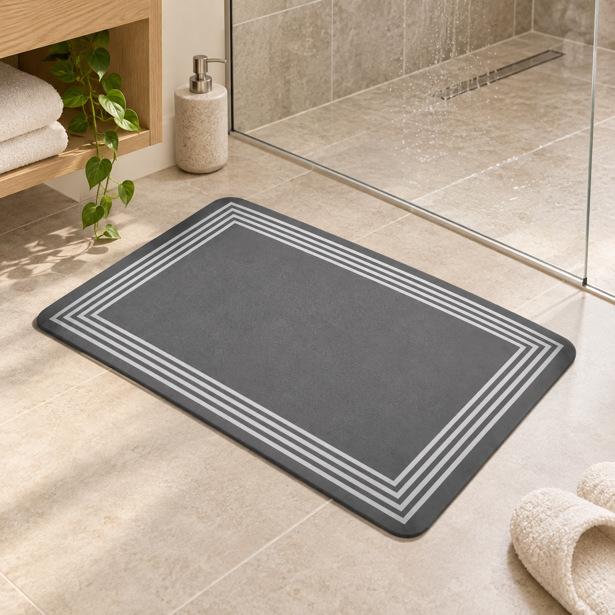 Tapis De Bain Noir – Cadre Multiple / 40cmx60cm, Cadre Multiple / 50cmx80cm, Cadre Multiple / 60cmx90cm dans une salle de…