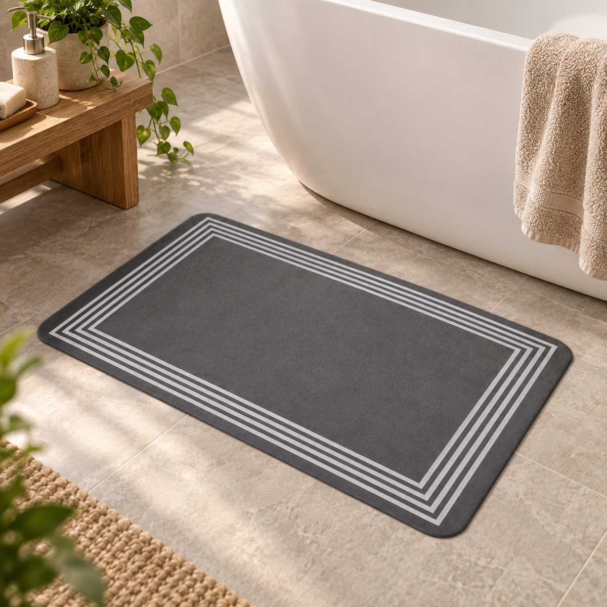 Tapis De Bain Noir – Cadre Multiple / 40cmx60cm, Cadre Multiple / 50cmx80cm, Cadre Multiple / 60cmx90cm dans une ambiance spa