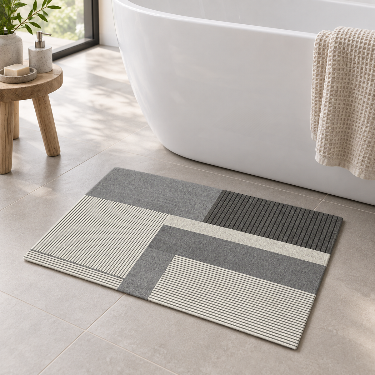 Tapis De Bain Scandinave – Motif Géométrique / 45cmx75cm, Motif Géométrique / 50cmx80cm, Motif Géométrique / 60cmx90cm prè…