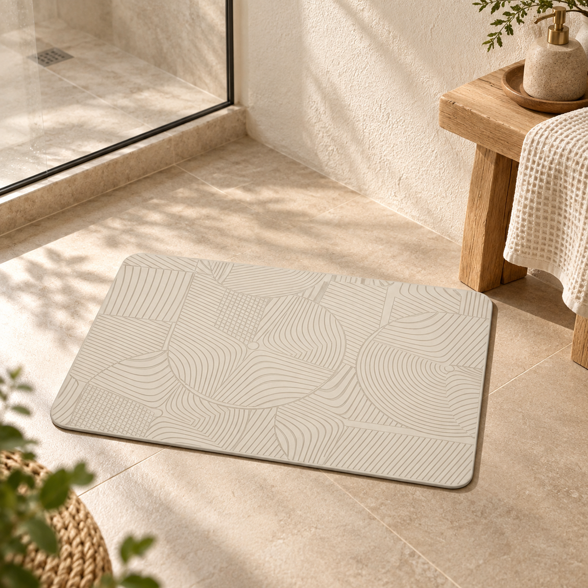 Tapis Diatomite Blanc – Blanc dans une ambiance spa