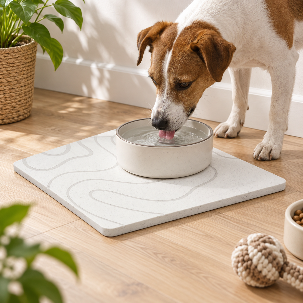 Tapis Diatomite Blanc Pour Animaux – Blanc / 30x40cm, Blanc / 35x45cm, Blanc / 40x60cm dans un coin repas pour animal