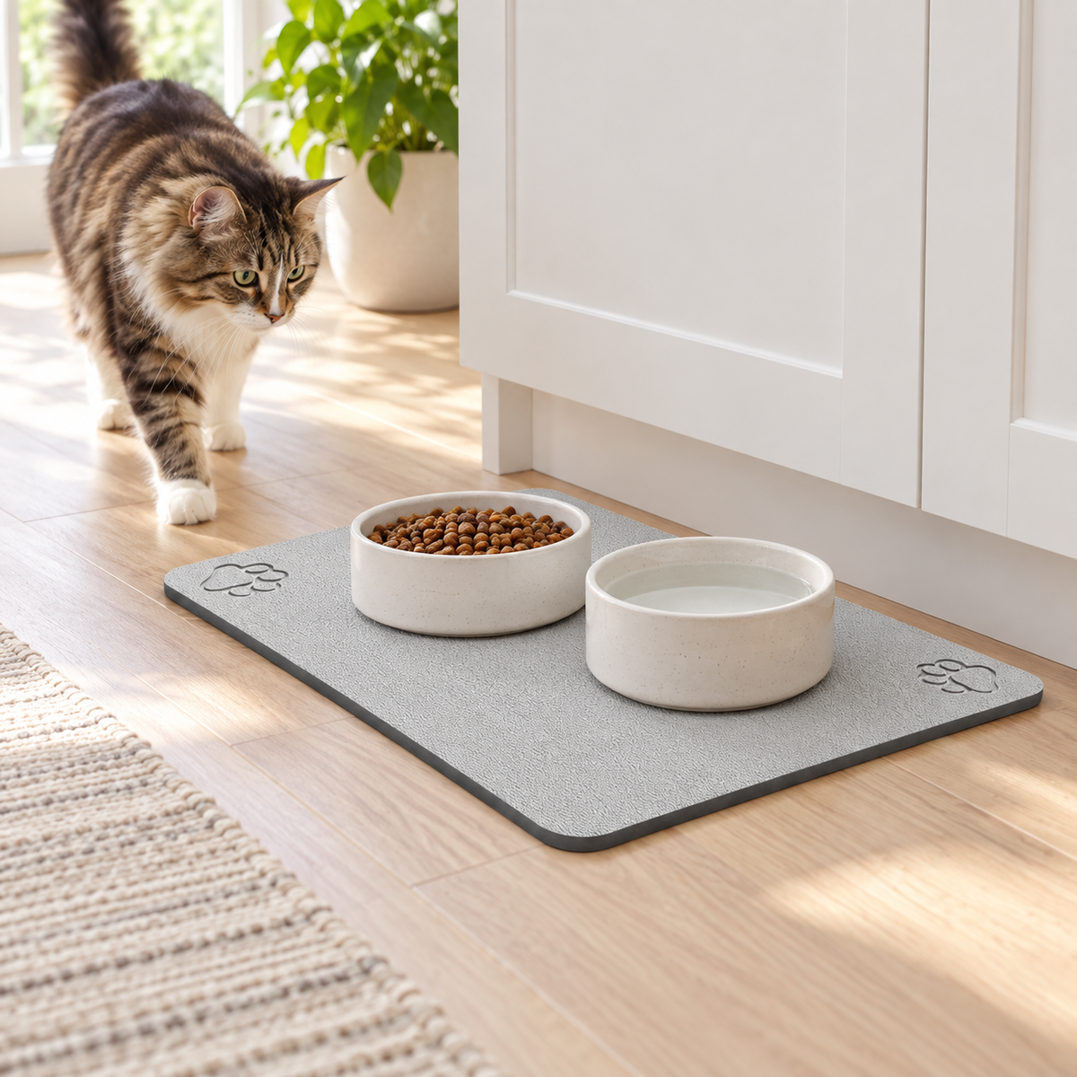 Tapis Diatomite Pour Chat dans une cuisine lumineuse
