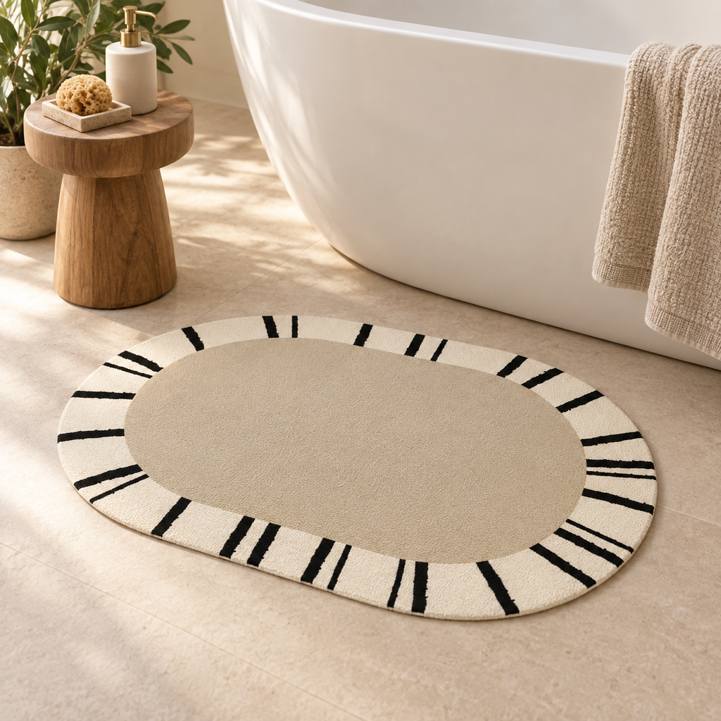 Tapis Salle De Bain Contemporain – Cadre Rythmé / 40cmx60cm, Cadre Rythmé / 50cmx80cm, Cadre Rythmé / 60cmx90cm dans une s…