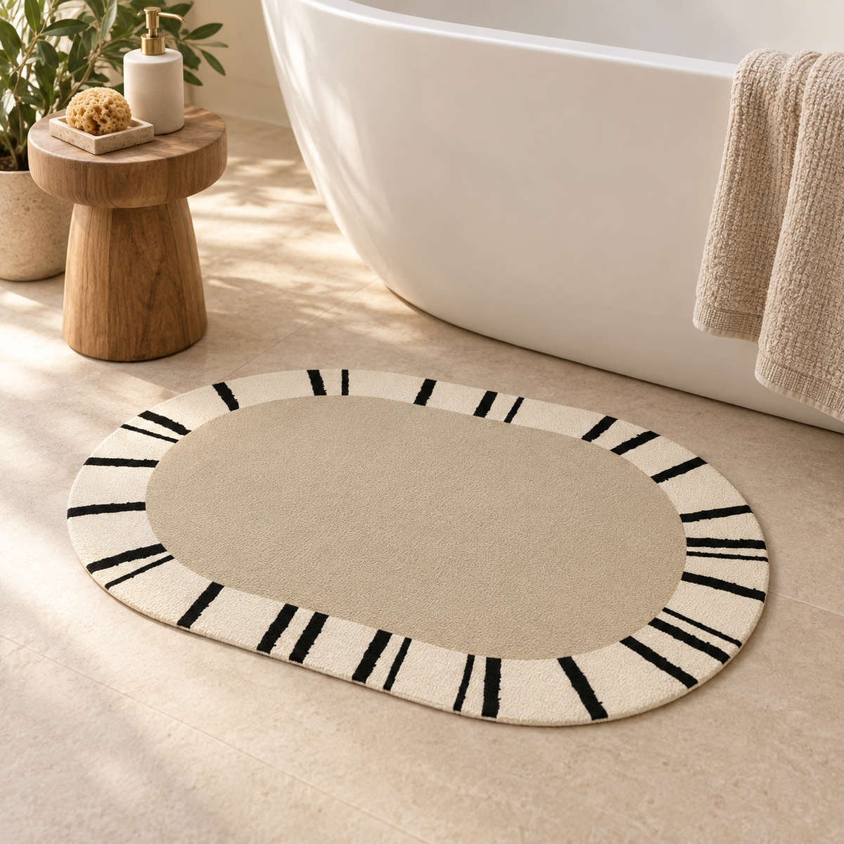 Tapis Salle De Bain Contemporain – Cadre Rythmé / 40cmx60cm, Cadre Rythmé / 50cmx80cm, Cadre Rythmé / 60cmx90cm dans une s…