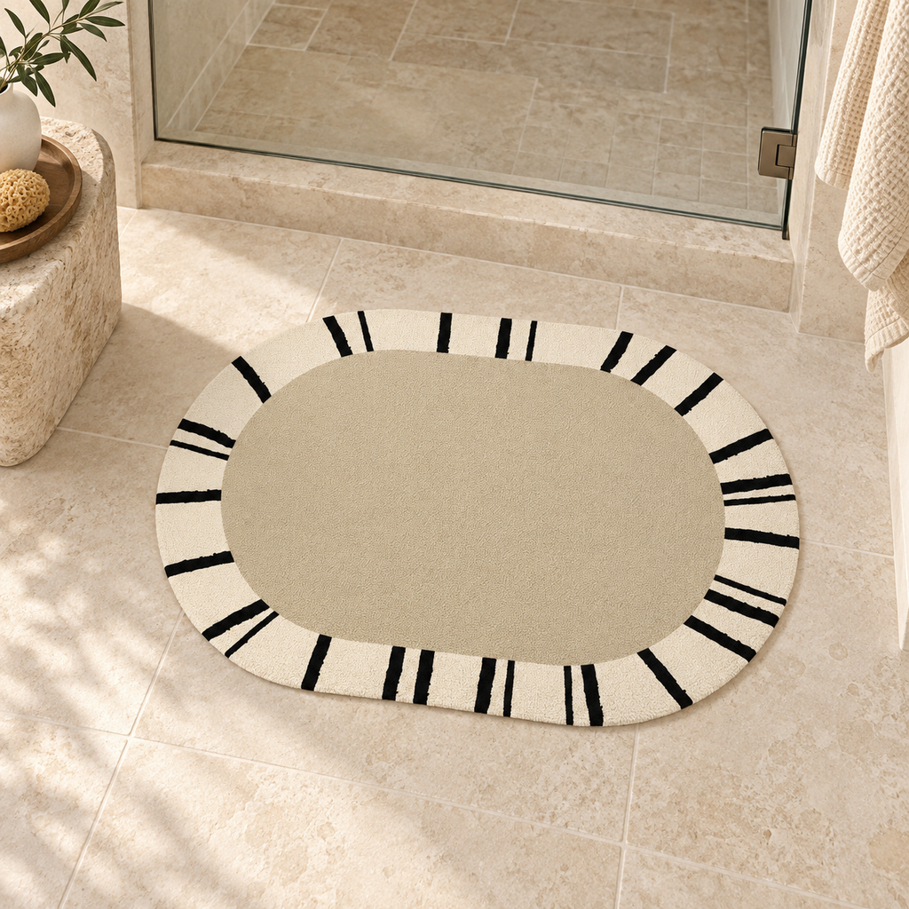 Tapis Salle De Bain Contemporain – Cadre Rythmé / 40cmx60cm, Cadre Rythmé / 50cmx80cm, Cadre Rythmé / 60cmx90cm près d’une…