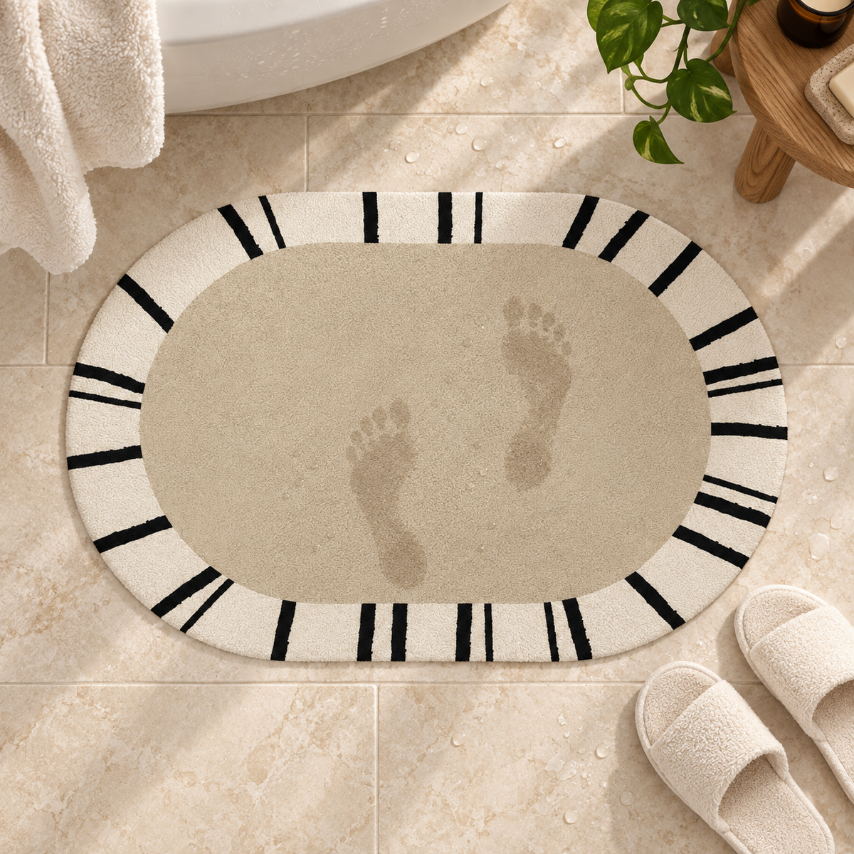 Tapis Salle De Bain Contemporain – Cadre Rythmé / 40cmx60cm, Cadre Rythmé / 50cmx80cm, Cadre Rythmé / 60cmx90cm dans une a…