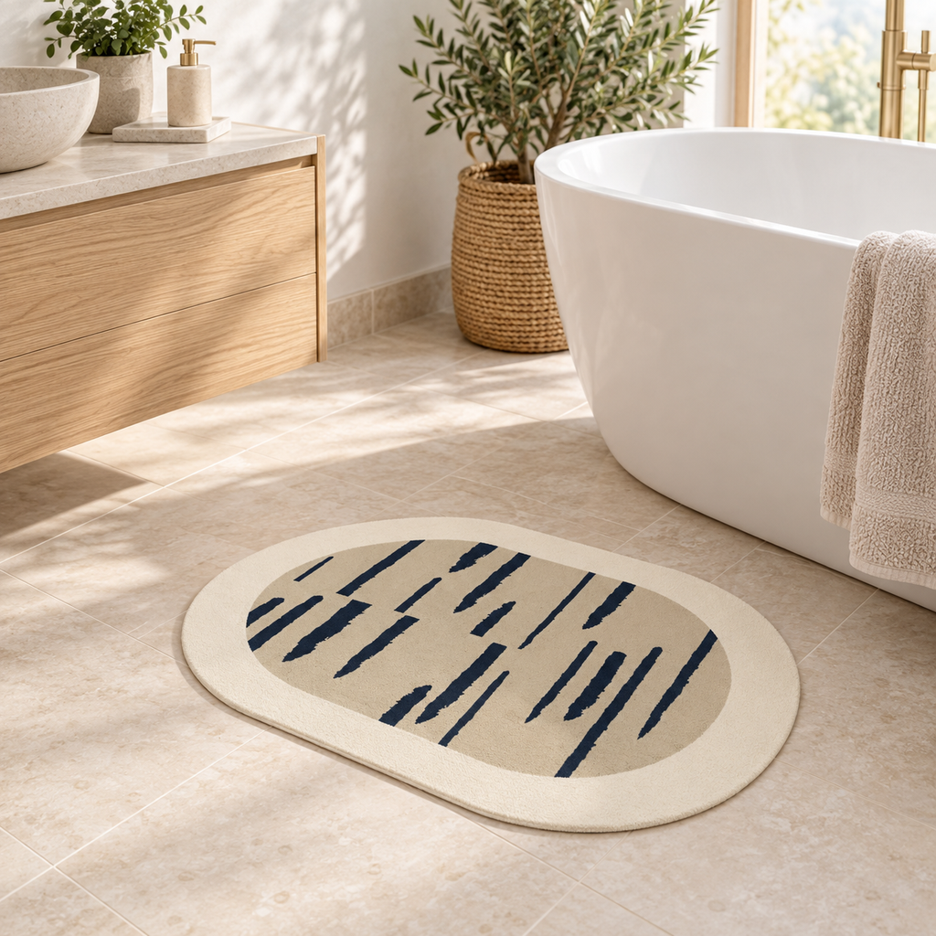 Tapis Salle De Bain Contemporain – Trait Abstrait / 40cmx60cm, Trait Abstrait / 50cmx80cm, Trait Abstrait / 60cmx90cm dans…