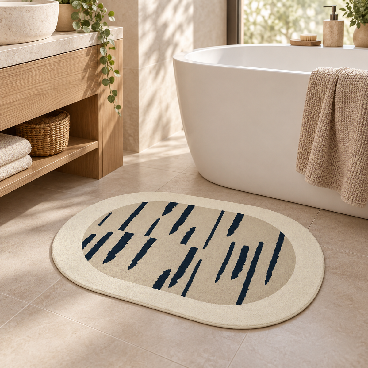 Tapis Salle De Bain Contemporain – Trait Abstrait / 40cmx60cm, Trait Abstrait / 50cmx80cm, Trait Abstrait / 60cmx90cm près…