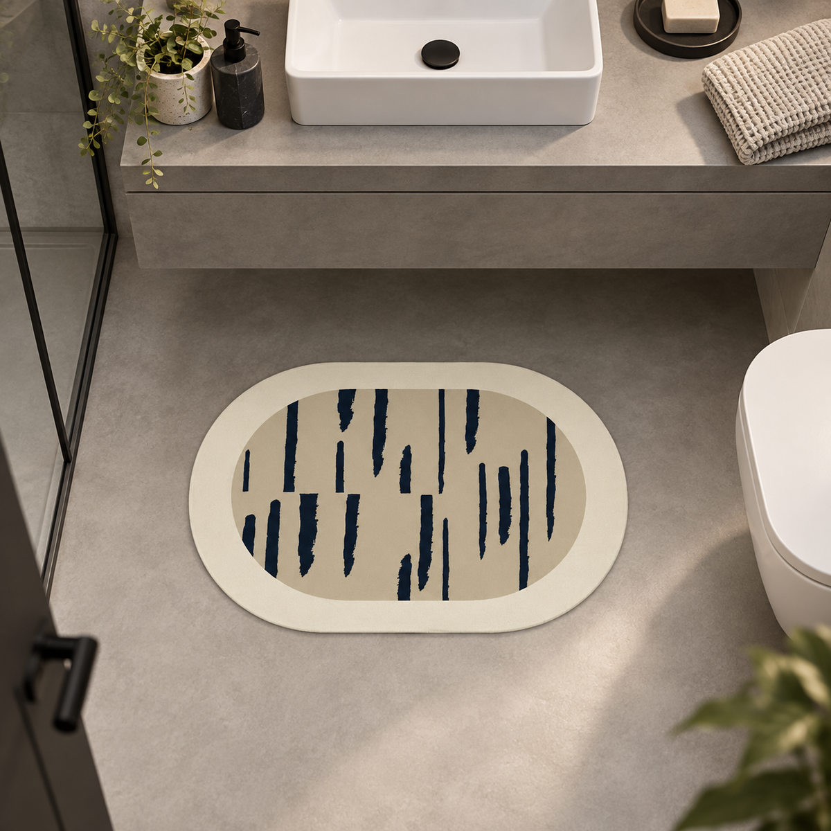 Tapis Salle De Bain Contemporain – Trait Abstrait / 40cmx60cm, Trait Abstrait / 50cmx80cm, Trait Abstrait / 60cmx90cm dans…