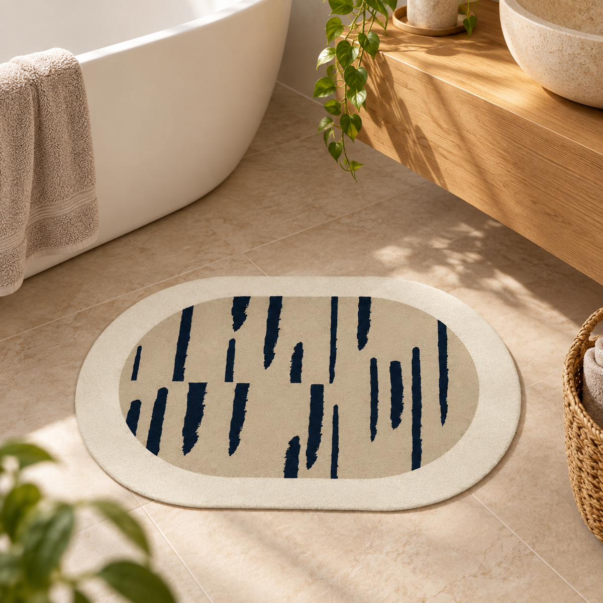 Tapis Salle De Bain Contemporain – Trait Abstrait / 40cmx60cm, Trait Abstrait / 50cmx80cm, Trait Abstrait / 60cmx90cm dans…
