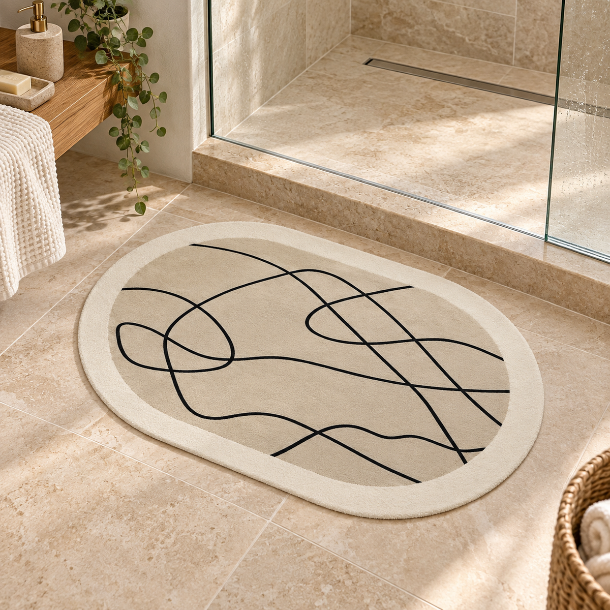 Tapis Salle De Bain Contemporain – Trait Ondulé / 40cmx60cm, Trait Ondulé / 50cmx80cm, Trait Ondulé / 60cmx90cm dans une s…