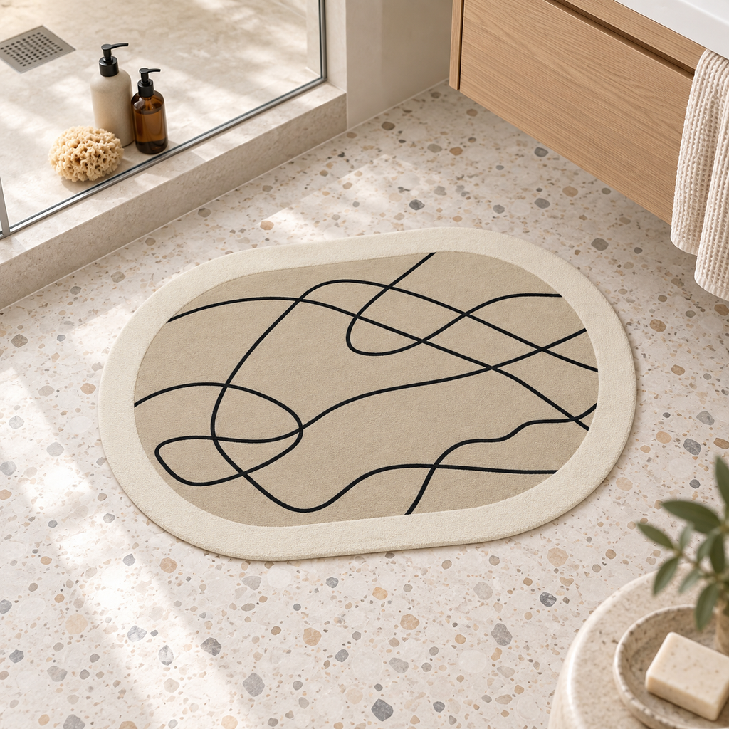 Tapis Salle De Bain Contemporain – Trait Ondulé / 40cmx60cm, Trait Ondulé / 50cmx80cm, Trait Ondulé / 60cmx90cm dans une a…