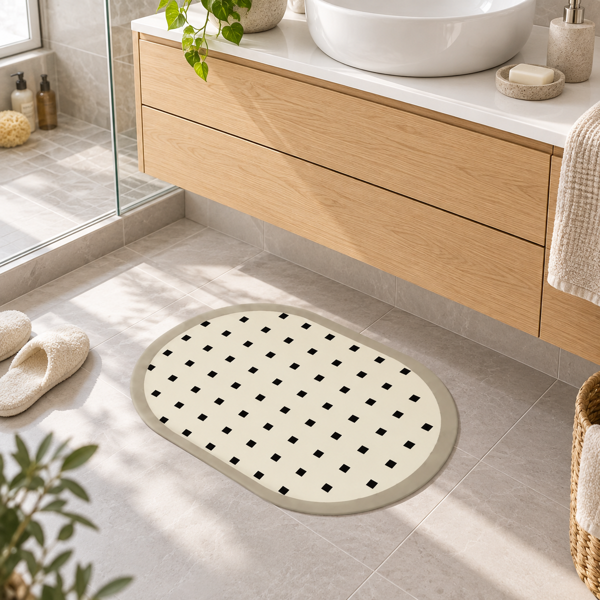 Tapis Salle De Bain Contemporain – Point Régulier / 40cmx60cm, Point Régulier / 50cmx80cm, Point Régulier / 60cmx90cm dans…