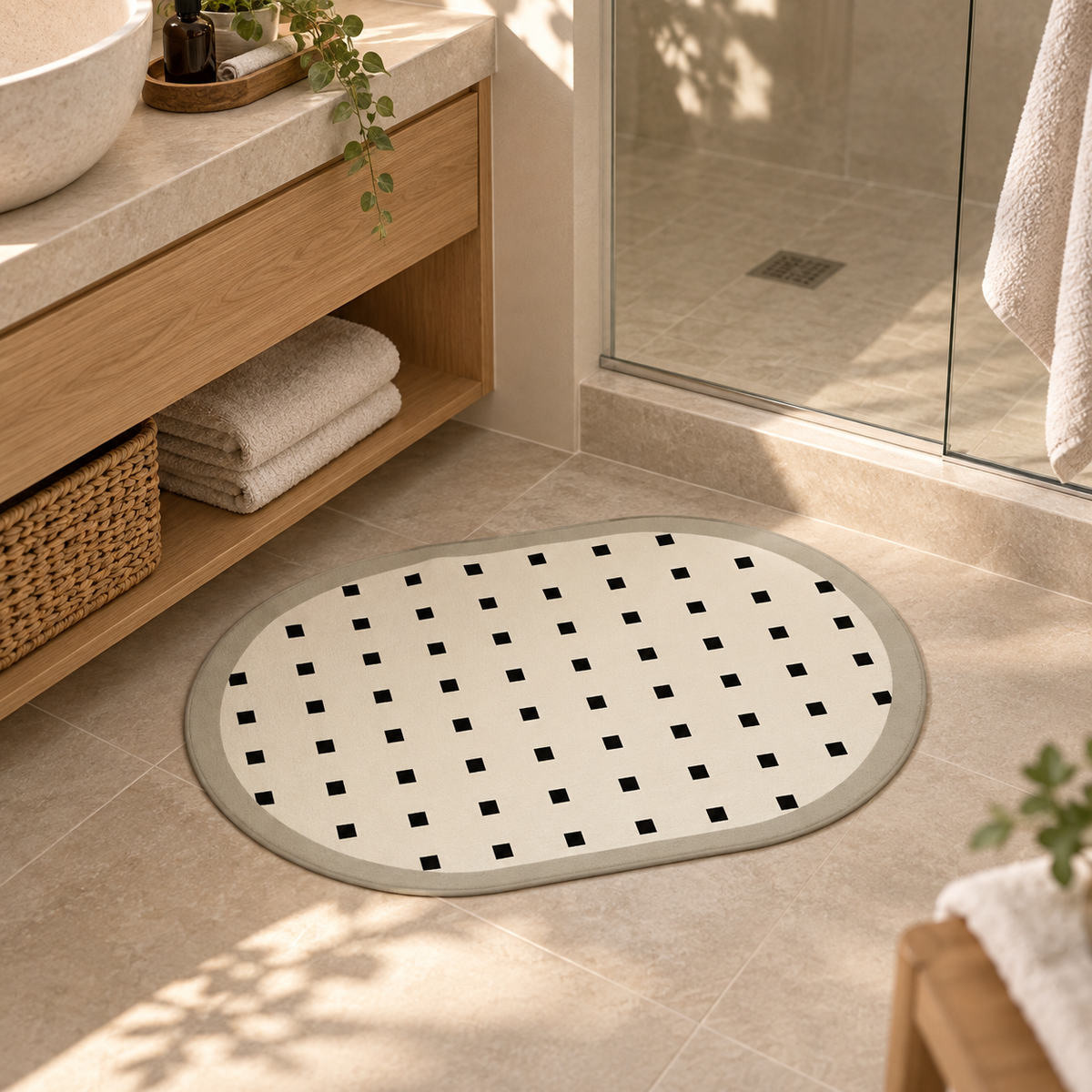 Tapis Salle De Bain Contemporain – Point Régulier / 40cmx60cm, Point Régulier / 50cmx80cm, Point Régulier / 60cmx90cm dans…