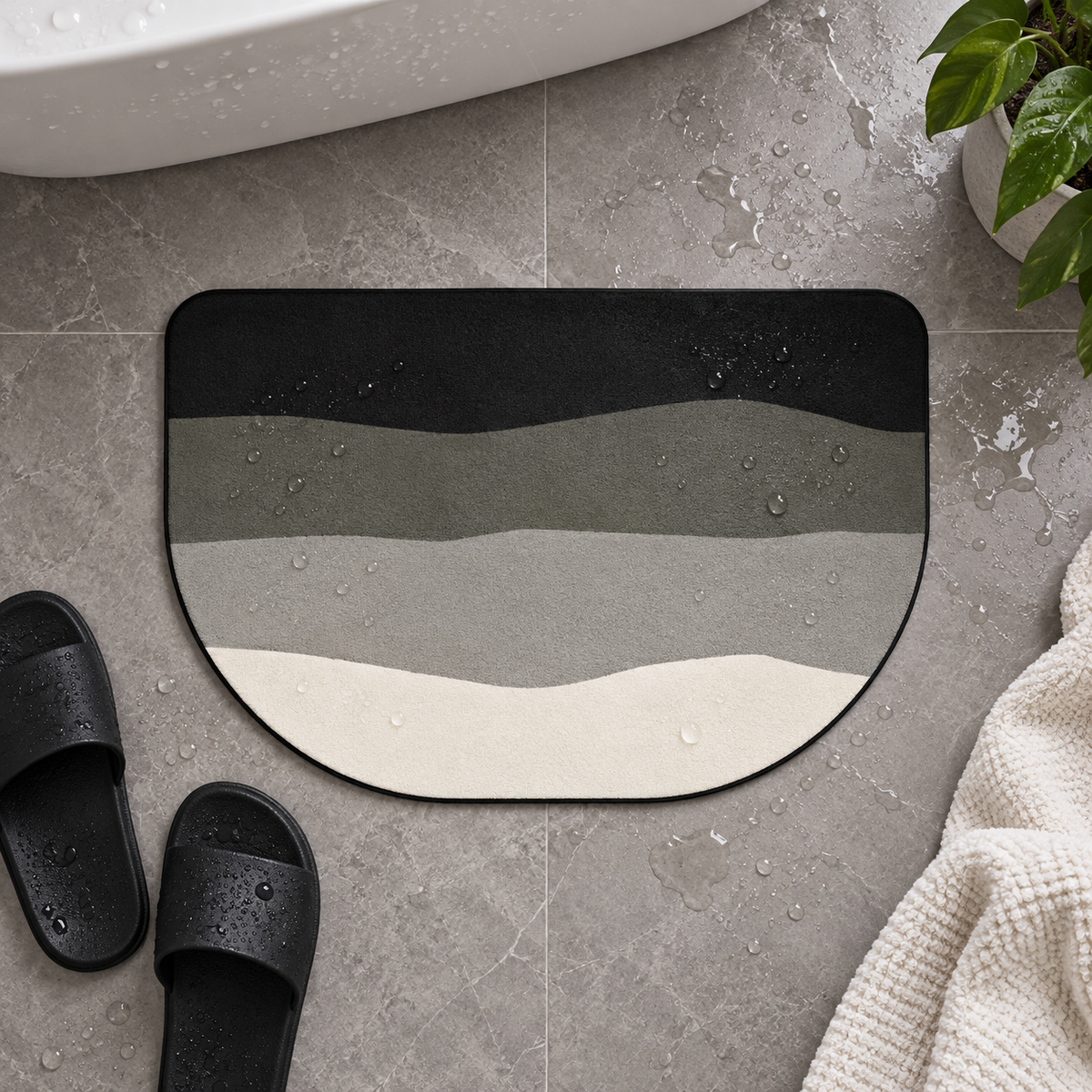 Tapis Salle De Bain Original – Onde Grise / 40x60cm, Onde Grise / 50x80cm dans une ambiance spa